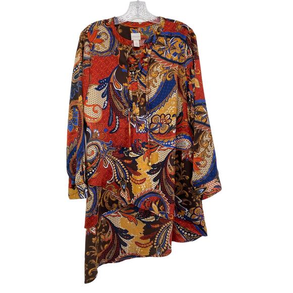 Chico's Victorian Style Asymmetrical Paisley Peasant Tunic Top Size M 1 Flowy - Picture 4 of 11